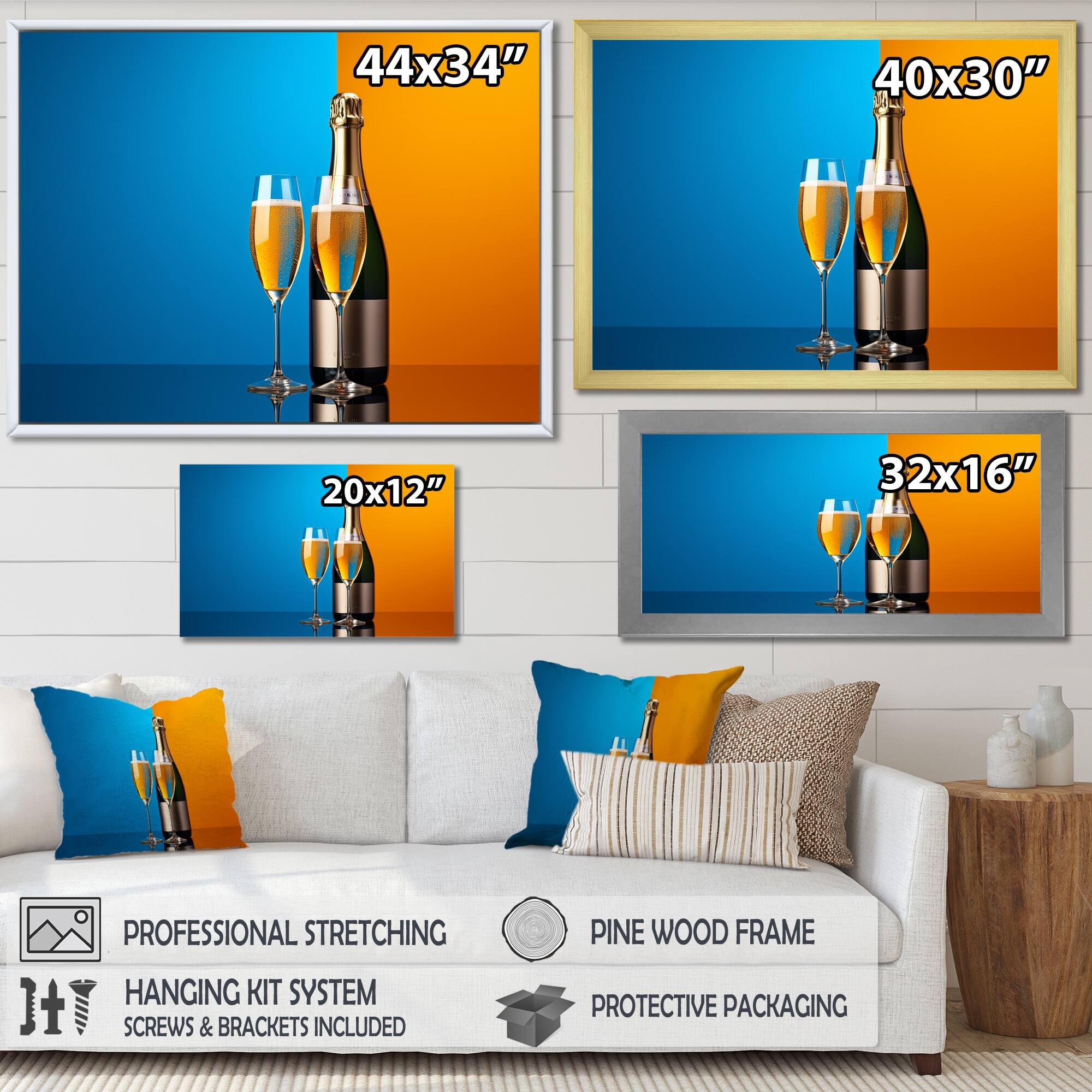 Designart "Blue And Gold Champagnes Contrast Collage" Champagne Wall